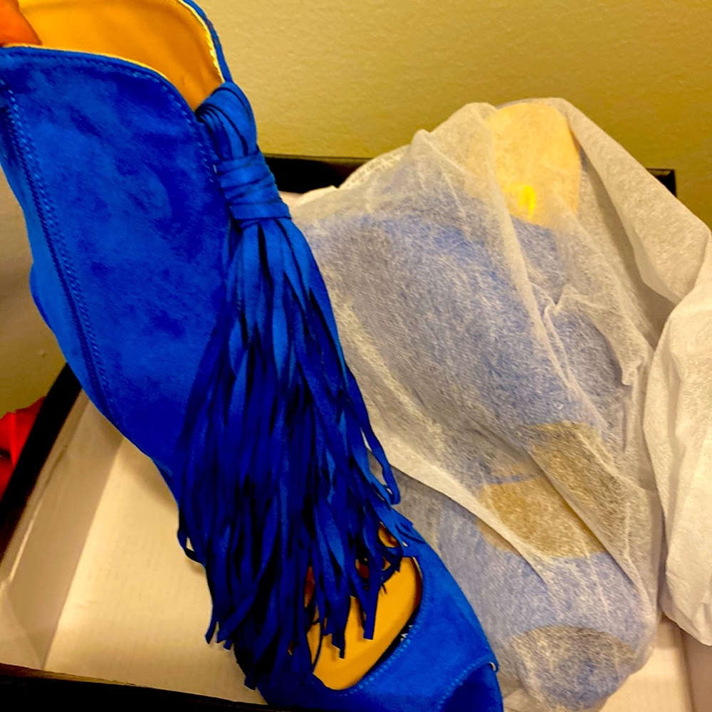Royal blue open-toe booties
